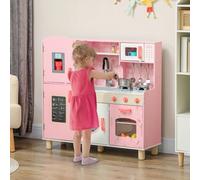 AIYAPLAY Toy Kitchen, Pretend Role Play Kitchen, Kids Kitchen Set with Lights and Sounds, Double Stoves, Ice Maker, Chalkboard, Microwave, Oven, Sink, 5 Accessories, for 3+ Years, Pink