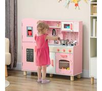 AIYAPLAY Toy Kitchen, Pretend Role Play Kitchen, Kids Kitchen Set with Lights and Sounds, Double Stoves, Ice Maker, Chalkboard, Microwave, Oven, Sink, 5 Accessories, for 3+ Years, Pink
