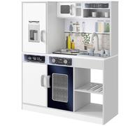 AIYAPLAY Play Kitchen, Pretend Toy Kitchen, Kids Playset with Sounds and Lights Cooking Stove, Running Water, Coffee Maker Refrigerator, Microwave, Accessories
