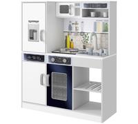 AIYAPLAY Play Kitchen, Pretend Toy Kitchen w/ Sounds Lights, Microwave, White