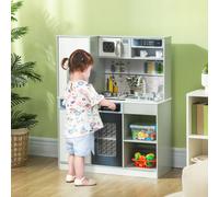 AIYAPLAY Play Kitchen, Pretend Toy Kitchen w/ Sounds Lights, Microwave, White