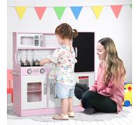 AIYAPLAY Play Kitchen, Pretend Toy Kitchen w/ Toy Phone, Chalkboard, Sink, Pink