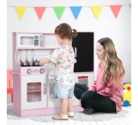 AIYAPLAY Play Kitchen, Pretend Toy Kitchen w/ Toy Phone, Chalkboard, Sink, Pink