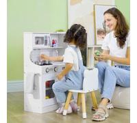 AIYAPLAY Play Kitchen, Kids Kitchen Playset Toy with Chalkboard, Toy Phone, Microwave, Ice Maker, Cooking Stoves, Sink, for Boys Girls Ages 3-8 Years, White