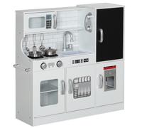 AIYAPLAY Pretend Play Kitchen, Kids Kitchen Playset, with Toy Phone, Chalkboard, Microwave, Cooking Stove, Sink, White