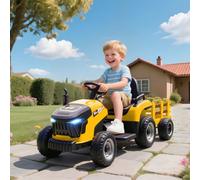Aiyaplay Ride On Tractor And Trailer, 12V Electric Ride On Tractor, Yellow