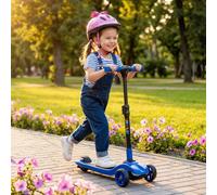 AIYAPLAY Electric Scooter for Kids, 3 Wheel Foldable Kids Scooter for Age 6-10 with 4 Levels Adjustable Height, LED Lights, Up to 6km/h, Maximum Range 8km for Boys and Girls, Blue