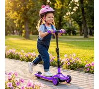 AIYAPLAY Electric Scooter for Kids, 3 Wheel Foldable Kids Scooter for Age 6-10 with 4 Levels Adjustable Height, LED Lights, Up to 6km/h, Maximum Range 8km for Boys and Girls, Purple