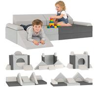 AIYAPLAY Soft Play Set, 12 Pieces Modular Kids Sofa Bed for Playroom, Bedroom, Living Room, Children Convertible Sofa for Boys and Girls, Grey