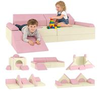 AIYAPLAY Soft Play Set Modular Kids Sofa Bed for Children 12 Pieces Pink