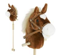 AIYAPLAY Stick Horse with Wood Wheels, Real Pony Neighing and Galloping Sounds, Grip Handle, 95 cm, Brown