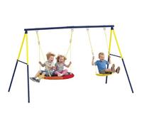 AIYAPLAY Swing Set with Double Swings, Outdoor Playground Playset with Adjustable Ropes, Metal Frame for Kids 3-8, 150kg Capacity, Multicolour