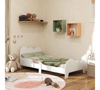 AIYAPLAY Toddler Bed, Cloud-Themed Kids Bed Frame with Safety Rails, Kids Bedroom Furniture, for Ages 3-8 Years, White White