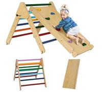 AIYAPLAY Toddler Climbing Frame, 3 in 1 Pikler Triangle Set Baby Gym, Wooden Climbing Frame Indoor with Ramp, for 18-48 Months, Multicoloured