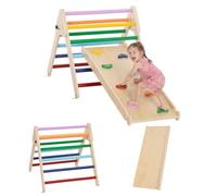 AIYAPLAY Toddler Climbing Frame 3 in 1 with Ramp 18-48 Months Multicoloured | 3 in 1 Pikler Triangle Set Baby Gym, Wooden, Ramp
