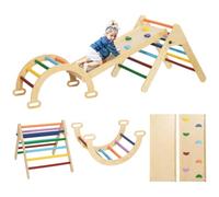 AIYAPLAY Toddler Climbing Frame 5 In 1 for Kids 18-48 Months Multicoloured | Wooden Indoor Climbing Frame, Ramp, Arch, Foldable Play Triangle Set