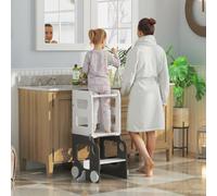 AIYAPLAY Toddler Step Stool, 4 in 1 Standing Tower, Foldable Toddler Step with Safety Rail, for Kitchen, Bathroom, Counter, White and Grey