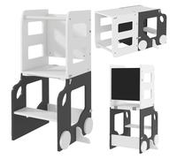 AIYAPLAY Toddler Step Stool, 4 in 1 Standing Tower, Foldable Toddler Step with Safety Rail, for Kitchen, Bathroom, Grey