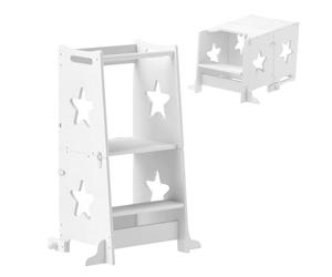 AIYAPLAY Toddler Step Stool, Standing Tower, 2 in 1 Toddler Step with Safety Rail, for Kitchen, Bathroom, Counter, White