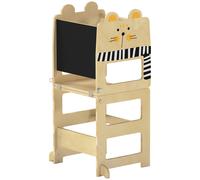 AIYAPLAY Toddler Step Stool, Standing Tower with Chalkboard, 3-in-1 Cat-Shaped Step Stool for Kitchen Counter, Natural