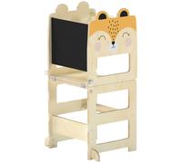 AIYAPLAY Toddler Step Stool, Standing Tower with Chalkboard, 3-in-1 Fox-Shaped Step Stool for Kitchen Counter, Natural