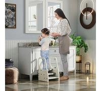 AIYAPLAY Toddler Tower, Adjustable 3 Step Kitchen Stool Helper for 2-5 Years - Grey - 43L x 42W x 65.5H cm