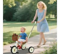 AIYAPLAY Kids Tricycle for 2-5 Years Old, 2-In-1 Toddler Trike with Adjustable Parent Handle, Pedals, Footrests, Storage Basket, 3 Wheel Bike for Boys and Girls, White