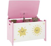AIYAPLAY Toy Box with Lid, Safety Hinges for Kids, Nursery, Bedroom - 60L x 37W x 39Hcm - Pink - MDF