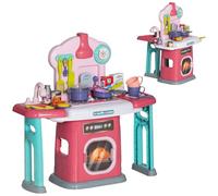 AIYAPLAY Toy Kitchen, 45-Piece Kids Kitchen with Rotating Side Tables, Toddler Pretend Role Play set with Light, Sounds, Spray Effect for Ages 3-6 Years, Pink