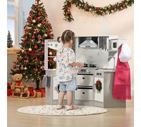 AIYAPLAY Kids Corner Kitchen, Toy Play Kitchen, Role Play Toddler Kitchen with Running Water, Lights, Sounds, Apron and Chef Hat, Water Dispenser, Sink, Utensils, Ages 3-6 Years, Grey