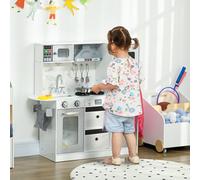 AIYAPLAY Toy Kitchen Playset with Light, Sound, Apron & Hat, Microwave in White AIYAPLAY White
