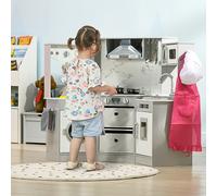 AIYAPLAY Toy Kitchen Playset w/ Running Water, Apron and Chef Hat - Grey