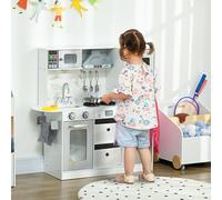 AIYAPLAY Toy Kitchen Playset with Light, Sound, Apron & Hat, Microwave in White AIYAPLAY White
