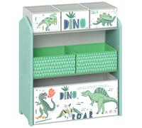 AIYAPLAY Toy Storage Organiser, 3-Tier Wooden Kids Toy Storage Rack with 6 Fabric Storage Bins for Bedroom, Kids Room, Green