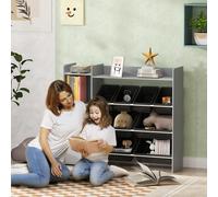 AIYAPLAY Toy Storage Unit w/ 8 Removable Bins, Storage Shelves, Cabinet, Grey