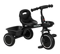 AIYAPLAY Trike for Kids, Toddler Tricycle for 2 to 5 Years, with Adjustable Seat, Pedal, Front Rear Baskets, 3 Wheels Kids Bike Gift for Boys and Girls, Black