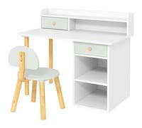 AIYAPLAY Two-Piece Children Study Table with Hutch, Kids Desk and Chair Set with Storage, Drawer, Shelves, Green