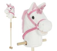 AIYAPLAY Unicorn Stick Horse with Wood Wheels, Real Pony Neighing and Galloping Sounds, Grip Handle, 95 cm, White
