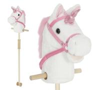 AIYAPLAY Unicorn Stick Horse with Wood Wheels, Real Pony Neighing and Galloping Sounds, Grip Handle, Plush Unicorn Hobby Horse Toy, 95 cm, White (LR44 Batteries Required)