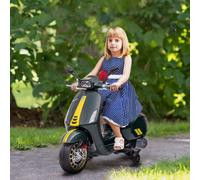 AIYAPLAY Vespa Licensed 12V Kids Electric Motorbike, Kids Ride on Motorcycle with Music, Head Light, MP3, FM Radio, Two Training Wheels, for 3-6 Years - Green