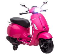 AIYAPLAY Vespa Licensed 12V Kids Electric Motorbike, Kids Ride on Motorcycle with Music, Headlight, MP3, FM Radio, Two Training Wheels, for 3-6 Years - Pink Green