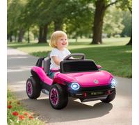 AIYAPLAY Volkswagen E-Buggy Licensed Electric Car for Kids, 12V Kids Electric Ride on with Remote Control, Suspension, Slow Start, LED Lights, USB, Music, Horn, for Ages 3-6 Years, Pink