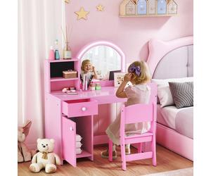 AIYAPLAY Women's Dressing Table with 2-Colour LED Mirror & Stool, Pink AIYAPLAY Pink
