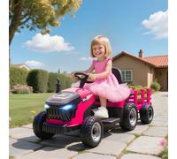 AIYAPLAY Ride on Tractor and Trailer, 12V Electric Ride on Tractor - Pink