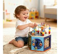 AIYAPLAY Wooden Activity Cube, Baby Toys for 18+ Months, 8 in 1 Montessori-Inspired Educational Toys with Bead Maze, Shape Sorter, Birthday Gift for Toddlers Boys Girls