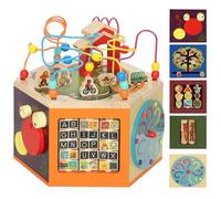 AIYAPLAY Wooden Activity Cube, Baby Toys for 18+ Months, 8 in 1 Montessori-Inspired Educational Toys with Bead Maze, Shape Sorter, Birthday Gift for Toddlers Boys Girls