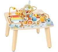 AIYAPLAY Wooden Baby Activity Table, 6 In 1 Montessori Learning Table with Bead Maze, Shape Sorter and Xylophone for 18M-3Y