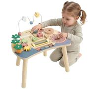 AIYAPLAY Wooden Baby Activity Table for 1-3 Y Montessori Activity Table | 6-in-1 Sensory Table, Gears, Bead Maze, Rotating Clock and Carrot Pieces, for Toddlers, 1st Birthday Gift