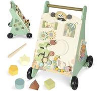 AIYAPLAY Wooden Baby Walker, Push Along Walker Toys with Speed Control, Montessori-Inspired Learning Activity Centre with Xylophone, Gears and Bead Maze for 18+ Months Boys Girls, Green