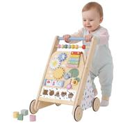 AIYAPLAY Wooden Baby Walker, Toddler Push Along Walker, 18 Months+, Natural | Speed Control, Storage, 5 Blocks, Montessori Inspired Learning Activity Centre with Wheels, Gift for Boys Girls